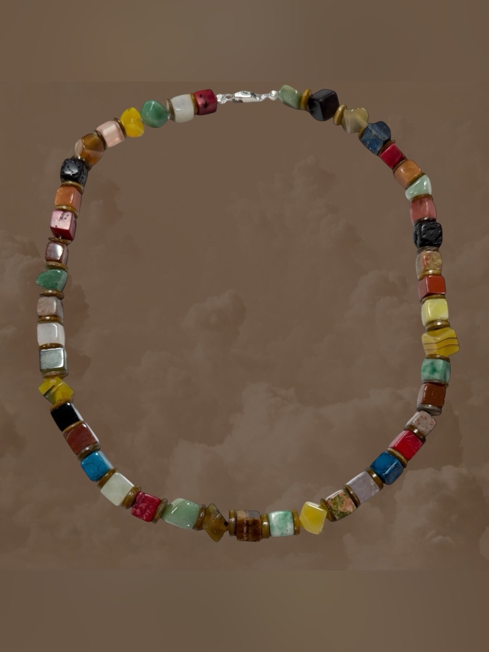 Handmade Genuine Semi-Precious Cube Beaded Necklace Unique One of a Kind 18”